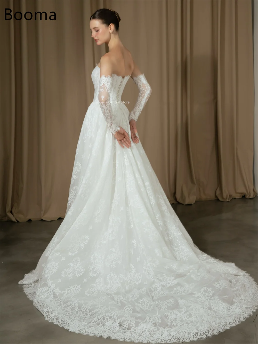 Booma A-Line senza spalline in pizzo principessa abiti da sposa lunghi applicazioni in pizzo senza maniche abito da sposa su misura 2025