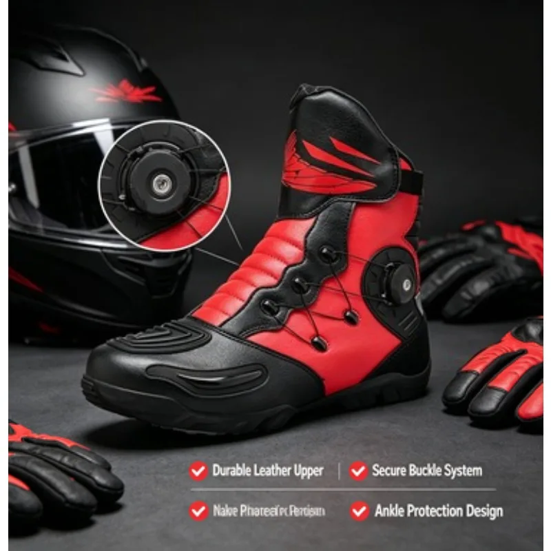 

2026 Protective Boots New Waterproof Off-road Mountain Racing Shoes Rubber Men's Non-slip Motorcycle Boots Leather Motorcycle