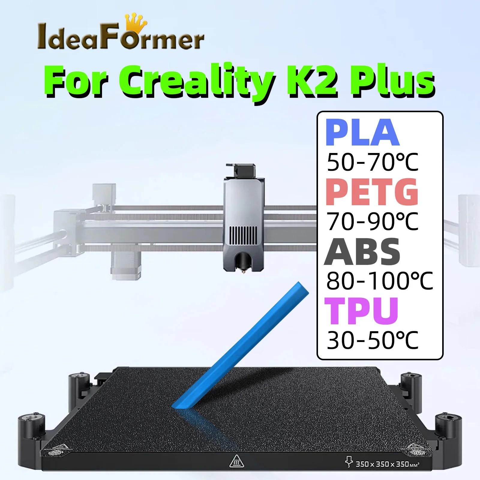 

370x370 мм K2 Plus текстурированная PEI гладкая PEO PET встроенная пластина Hotend быстросменная насадка для Creality K2 Plus в сборе из пружинной стали