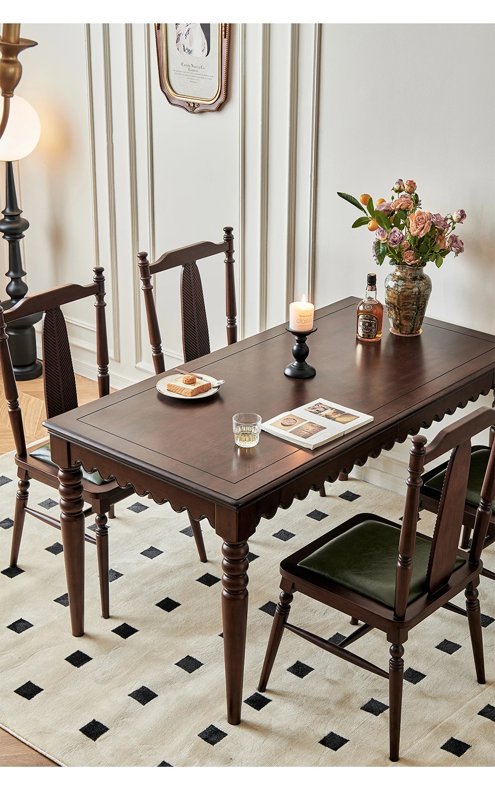 LTT antique dining table all solid wood with drawers rectangular dining table home dining room table and chairs