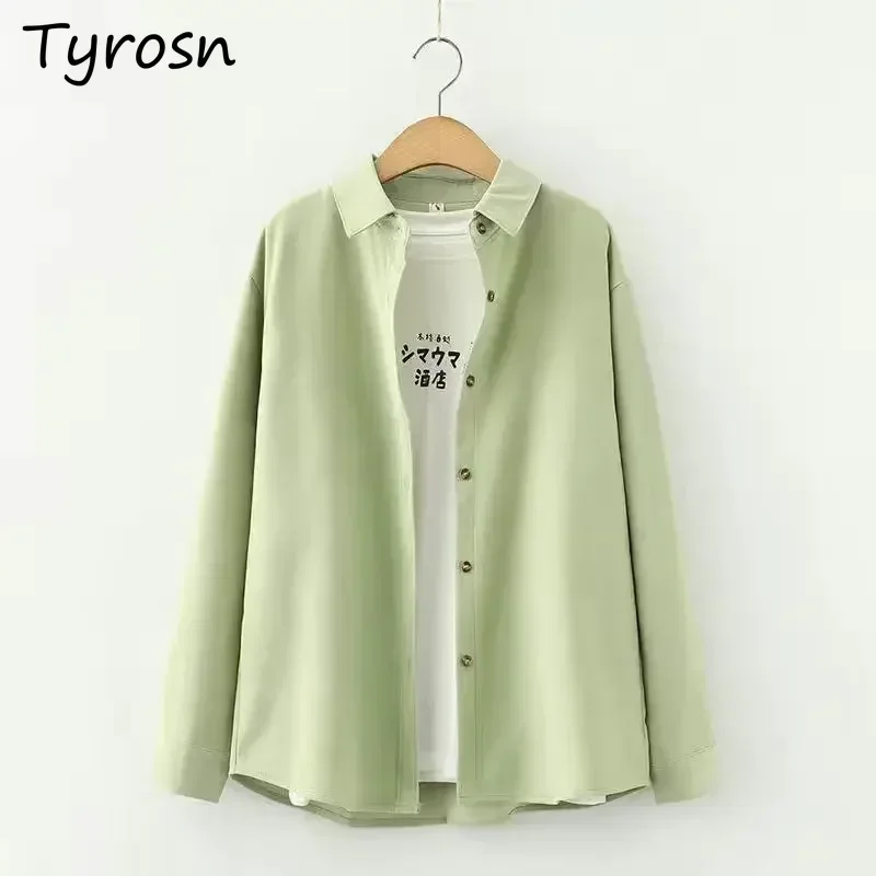 

Autumn Winter Corduroy Shirts Women Simple Vintage for Female Turn-down Collar Tops Lovely Baggy New Stylish French Style Shirt