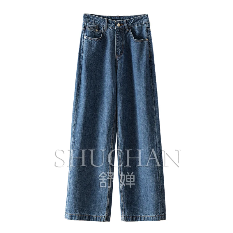 2025 Early Spring Retro Blue, High Waist Cotton Straight  Pantalon Pour Femme  Streetwear Women  Jeans Woman