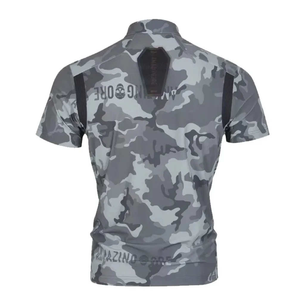 New Summer Men's Korean Golf T Shirt Chic Camouflage Collar Half Series Buckle Short Sleeve Golf Top