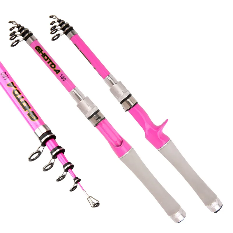 High Sensitivity Short Travel Telescopic Fishing Rods 1.5/1.8/2.1/2.4M Carbon Fiber Pink Spinning Casting Pole Lure Fishing Rod