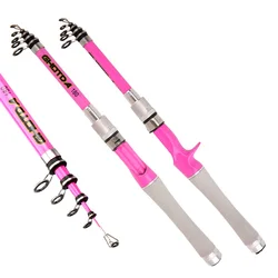 High Sensitivity Short Travel Telescopic Fishing Rods 1.5/1.8/2.1/2.4M Carbon Fiber Pink Spinning Casting Pole Lure Fishing Rod