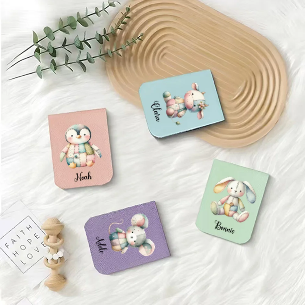 Marque-page avec nom avec jouet mignon, marque-page personnalisé en cuir avec fleur de naissance, marque-page magnétique personnalisé, cadeau d'anniversaire pour amoureux des livres, 1 pièce