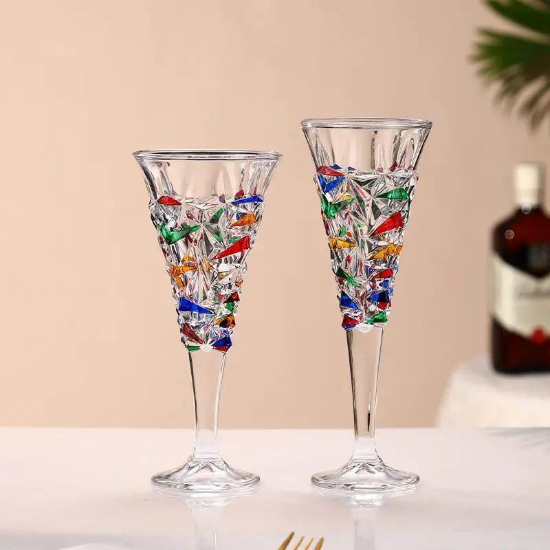 Luxury Goblet Crystal Glass Cocktail Cup Europe Goblet Cup Creative Colorful Red Wine Glass Italian Style Champagne Glass