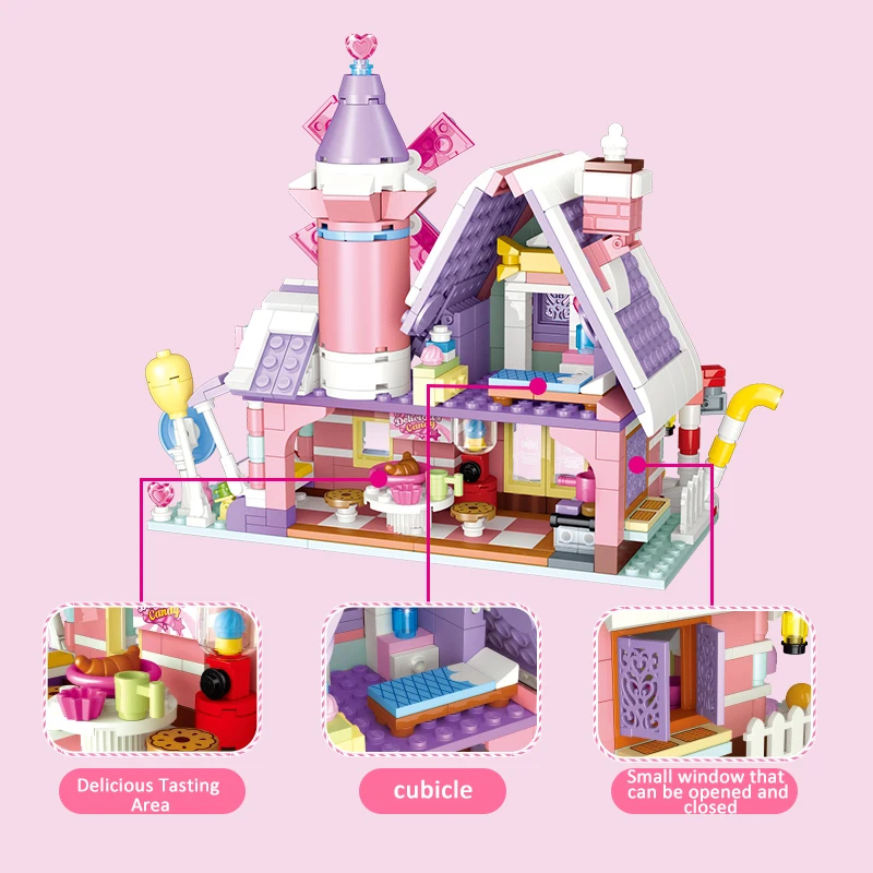 Dream Cabin Fairy Tale Coffee Candy House Model Creative Assembly Building Block Assembly Toys Puzzle Bricks For Kids Girl Gifts