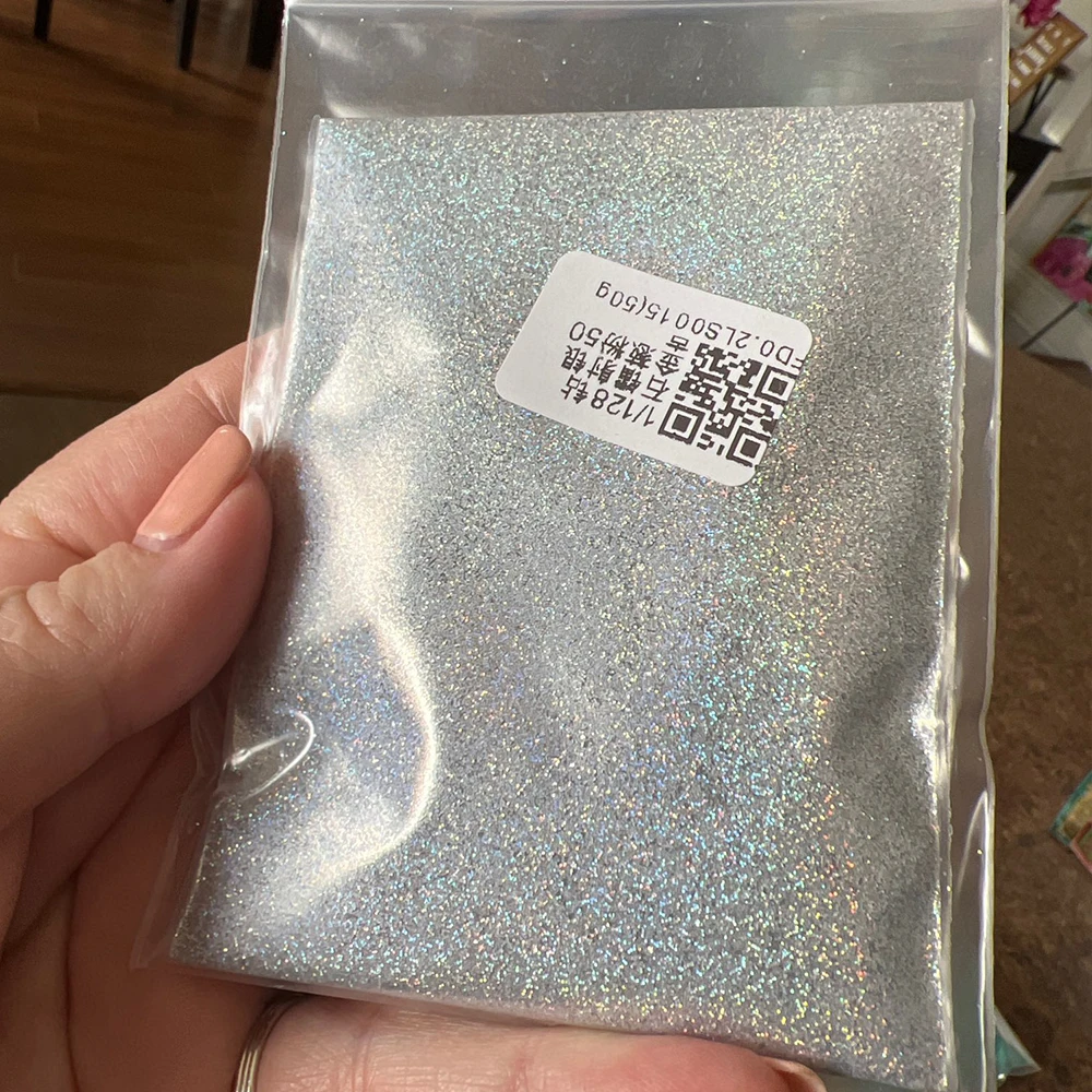 50g Laser Silver Holographic Nail Powder Chrome DIY Mirror Glitter Design 0.2 1/128 Extra-Fine Cover Glitters Nail Art Pigment*-