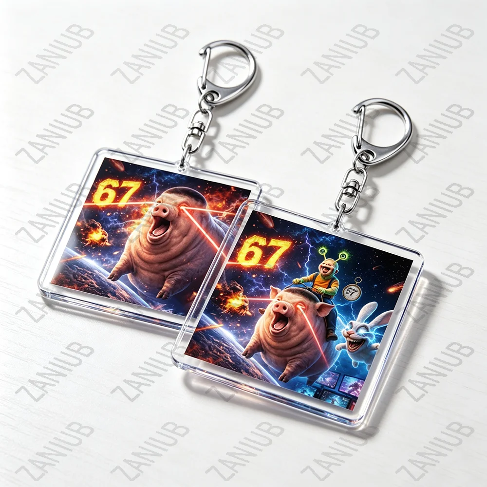 Funny 67 Meme Acrylic Keychain Funny Six Seven Brainrot Phonk Aura Animal Meme Key Ring Backpack Bag Charm Pendant Gift