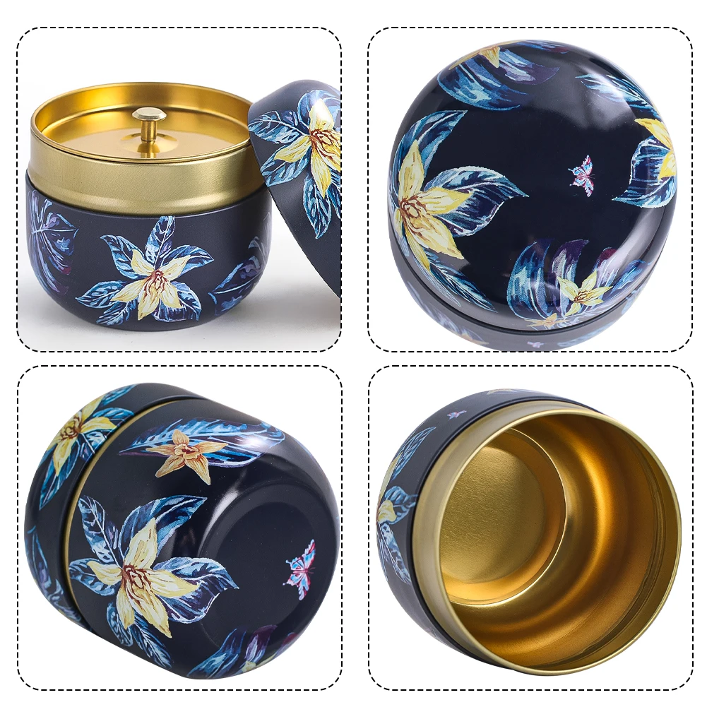 

Exquisite Vintage Starry Sky Oil Painting Flower Candle Jar Tinplate Round Container Storage Portable Jewelry Box