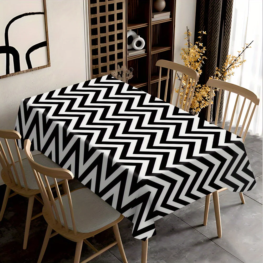 JIT 【1pc】 Minimalist Zigzag Geometric Tablecloth, Polyester Fabric Tableclothzyc