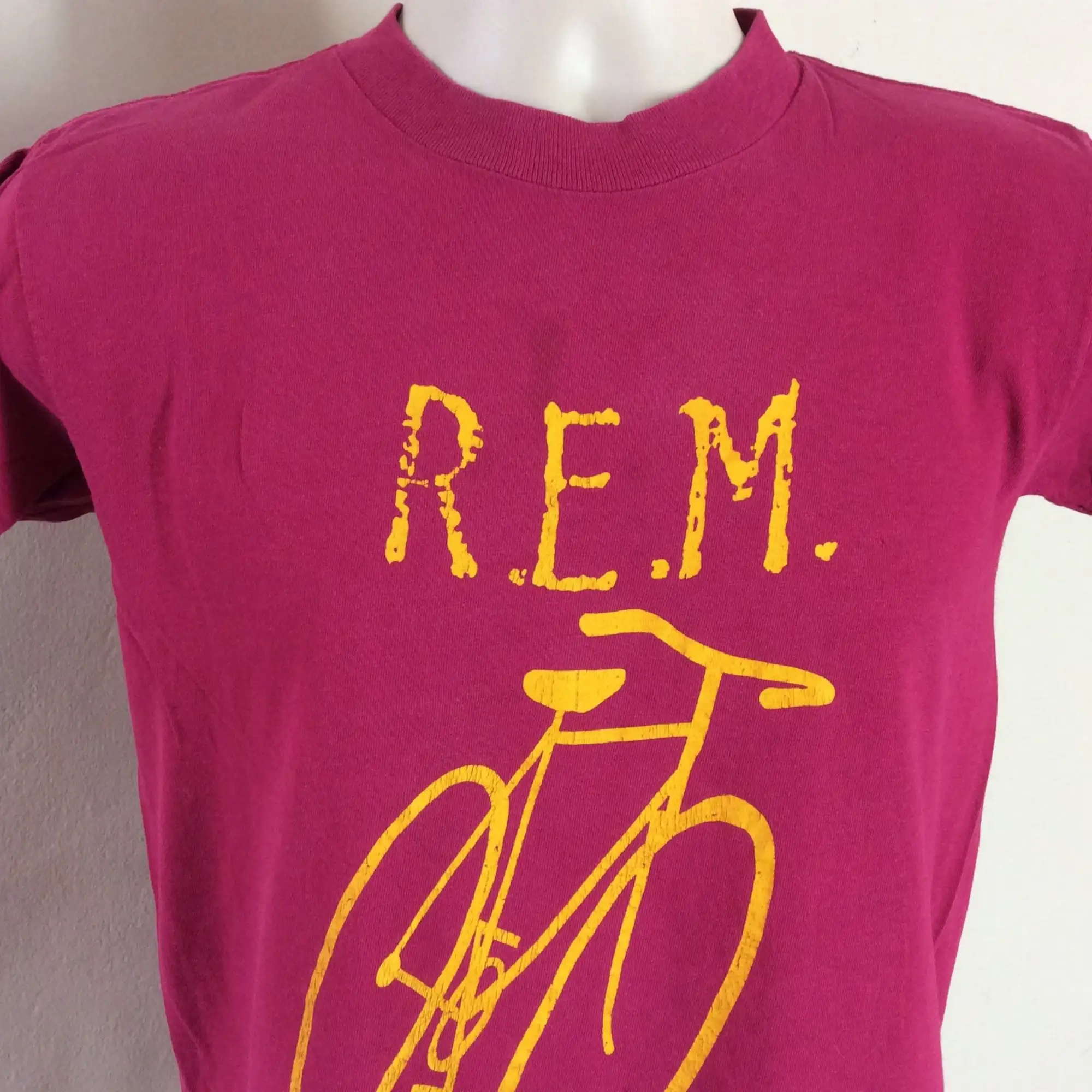 Vtg 1984 R.E.M. Little America 2 TShirt Pink S 80s Concert REM Alternative Bicycle Bike Band Michael Stipe