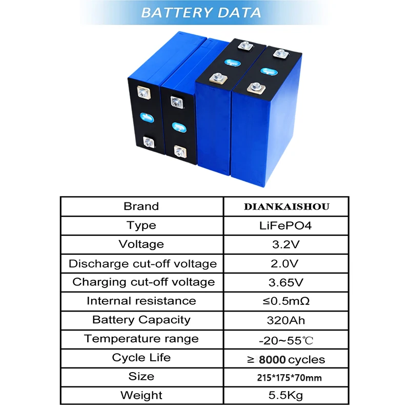 1-16pcs 3.2V 320Ah Lifepo4 Battery Rechargeable Lithium iron phosphate Cell DIY 12V 24V 48V Solar Boat Camping  Grade A batterie