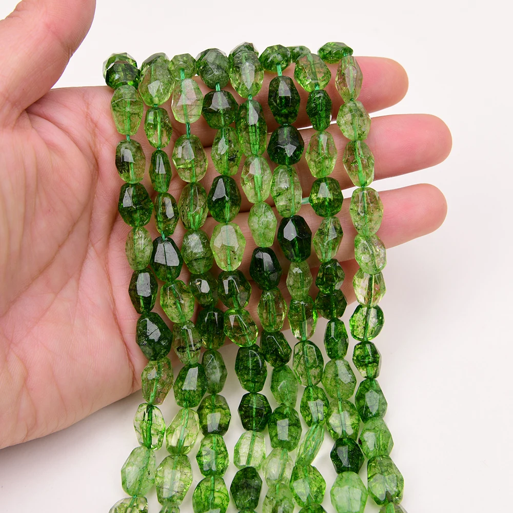 

APDGG 2 Strands Natural Green Quartz Faceted Freeform Hand Cut Irregular Crystal Loose Beads Strands 15" For Jewelry Making DIY
