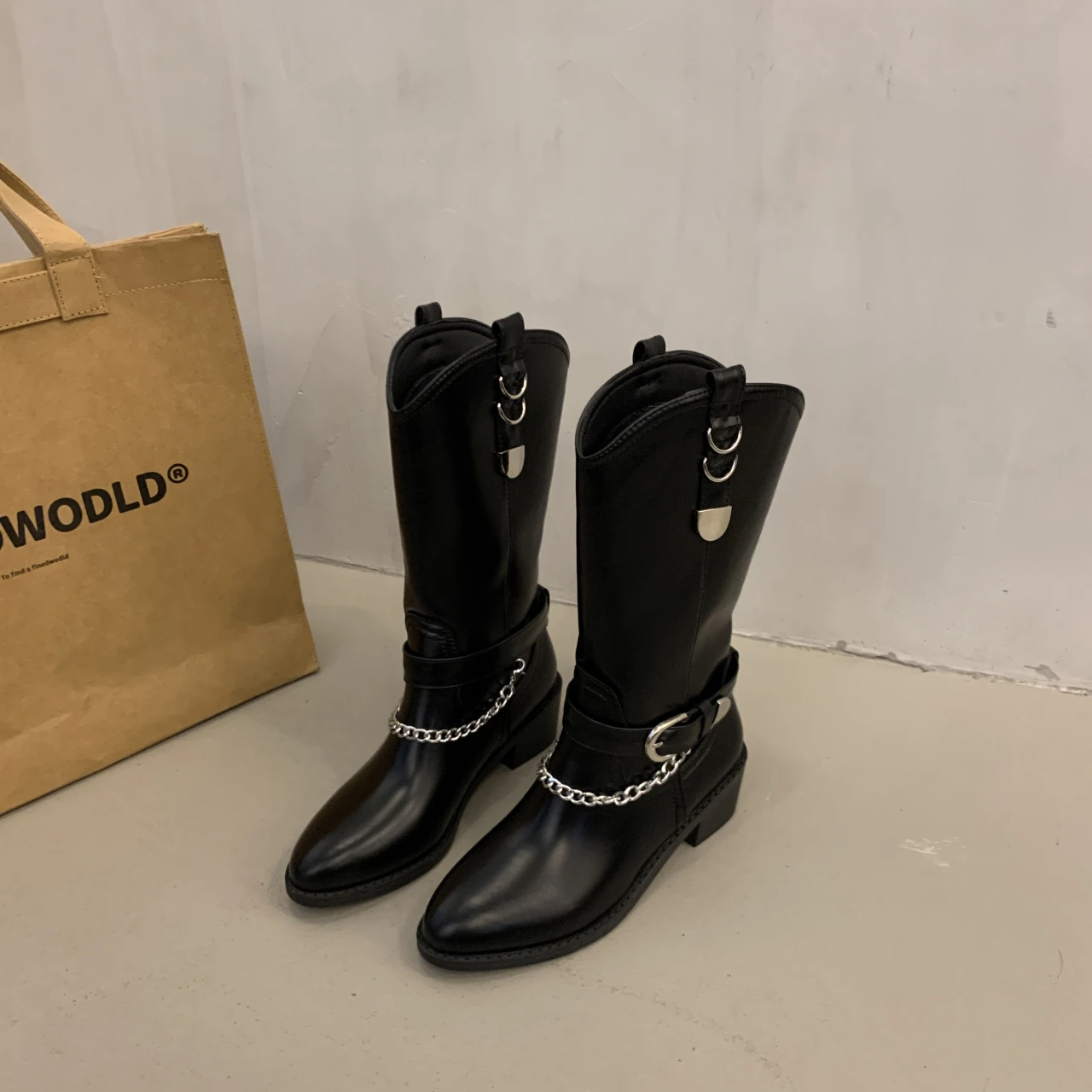 

Women High Boots Fashion Woman Non-slip Waterproof Winter PU Leather Knee High Boots Women Chunky Platform Long Boots
