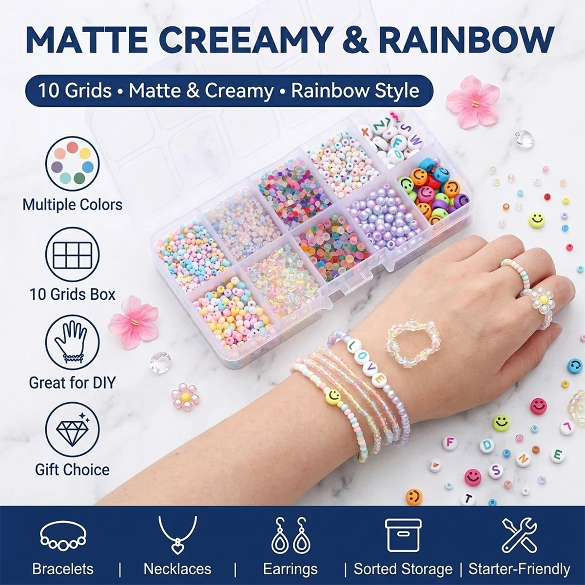 

10 Grid 2mm 3mm Glass Seed Beads Kit Matte Creamy Rainbow Alphabet Letter Beads for DIY Bracelet Necklace Jewelry Making