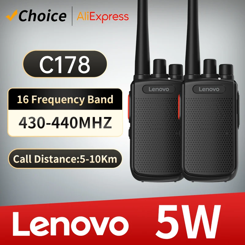 

Lenovo C178 5W 430-440MHz Mini Walkie Talkie One Click Frequency Voice Encryption Long Distance Outdoor Handheld Analog Radio