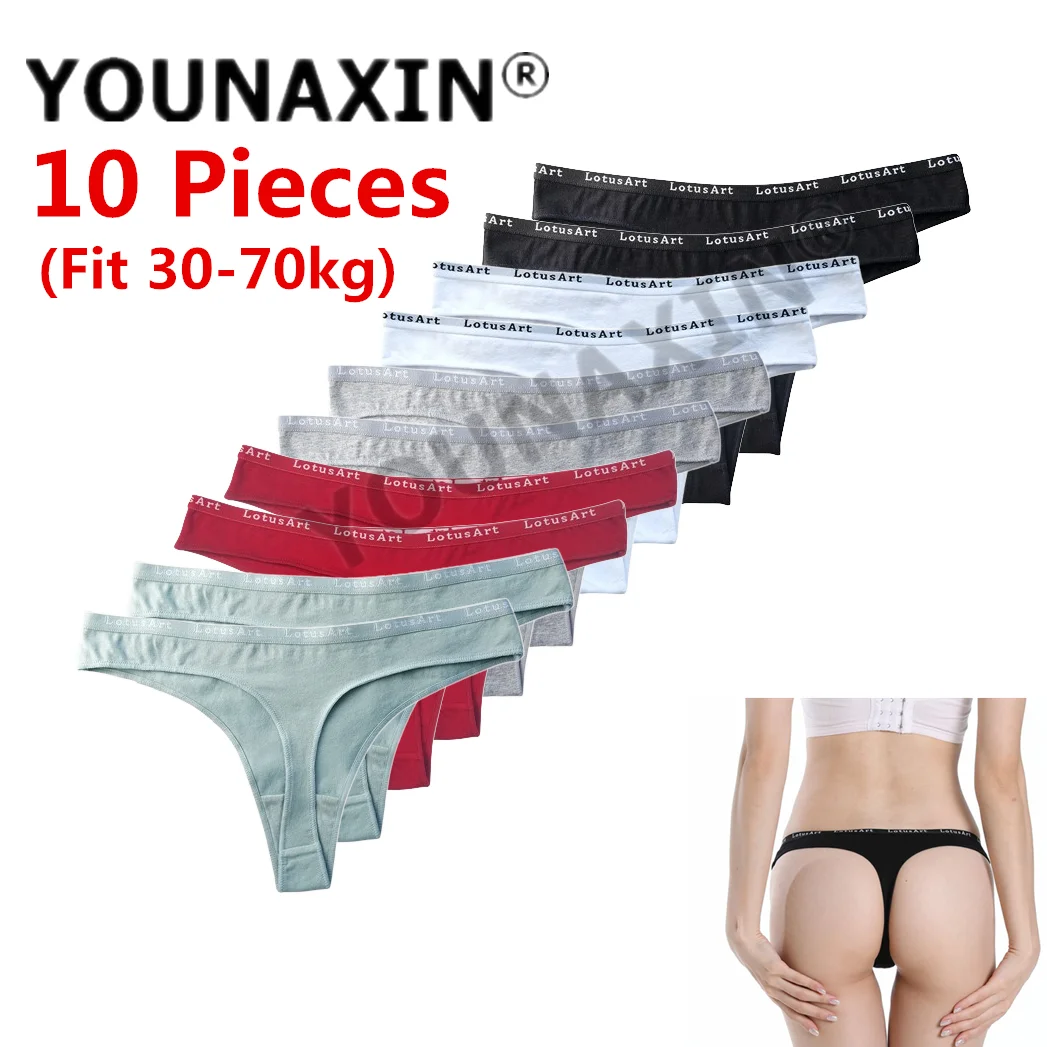 

YOUNAXIN 10 Pieces/Lot Women's G-String Sexy Thong Breathable Girls Underwear Cotton Undies Low-Rise Briefs Lingerie Panties