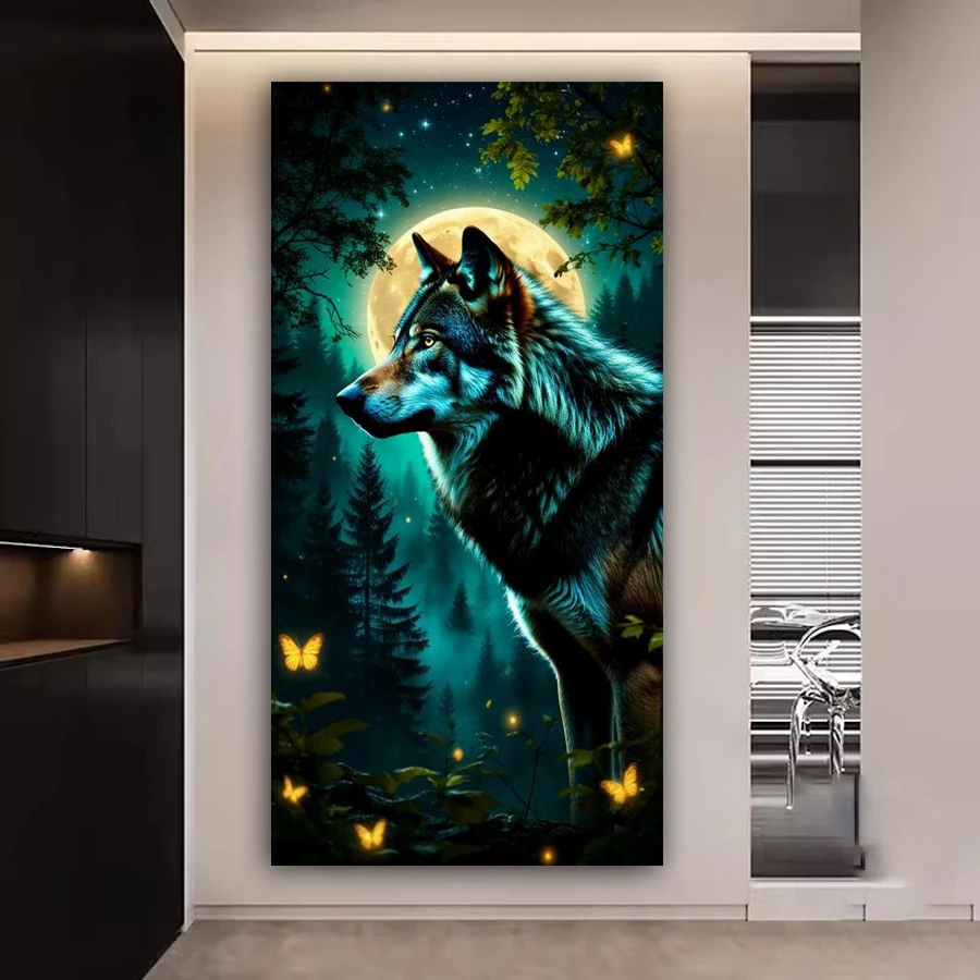 Moon Wolf Diy Diamond Art For Adults Painting Kits Wild Animals Full Square Round Drill Mosaic Embroidery Picture Wall Decor