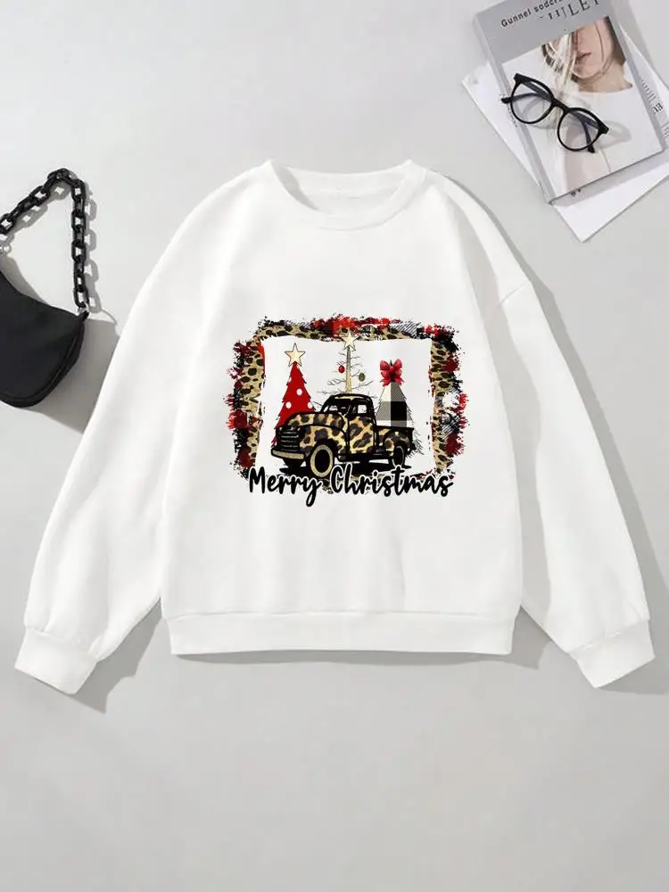 Leopard Trend Style 90s Pullovers For Women Christmas New Year Holiday Fashion Print Lady Casual Clothing Graphic Sweatshirts