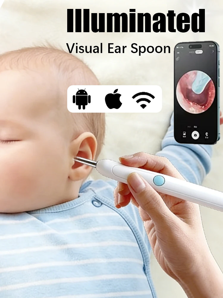 

Подходит для младенцев. Визуальный очиститель ушной серы с камерой. Силиконовая мягкая ложечка для удаления ушной серы, безболезненно. Не беспокоит сон малыша.