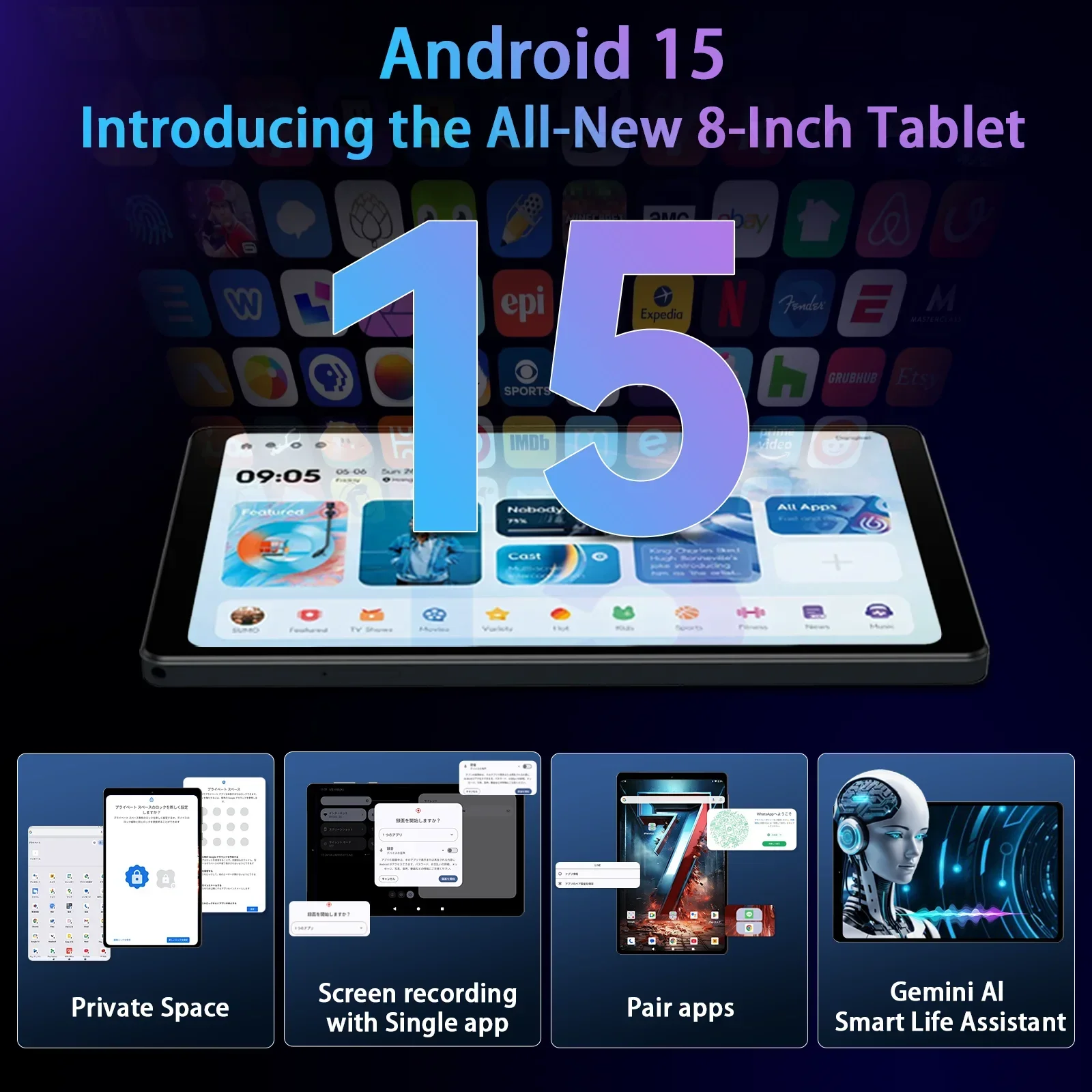 Headwolf FPad7 8 inch Android 15 Tablet 2560x1600, 16GB LPDDR5+256GB UFS 3.1, 6500mAh PD18W, 8MP/16MP Camera, SIM 4G LTE WiFi 6