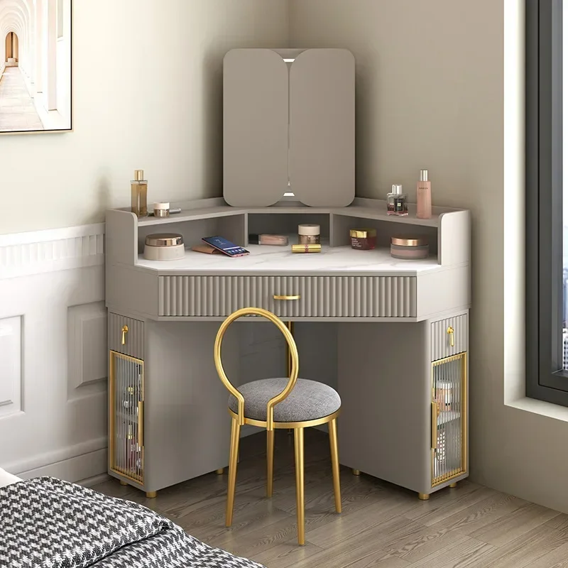 الفاخرة خشب متين منضدة الزينة الزاوية الحديثة مثلث تخزين مزيج خزانة المنزلية ماكياج الجداول أثاث غرفة نوم
