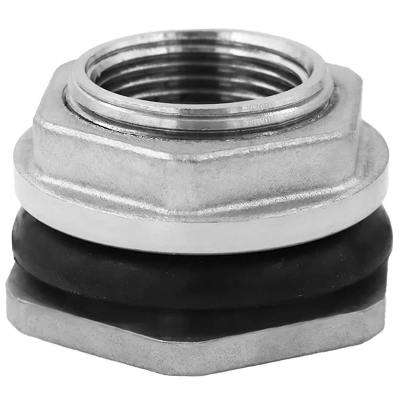 Water Tank Connector Water Pipe Connector Adapter SUS304 Stainless Steel Thru-Bulk Fitting For Rain Barrels,Aquariums 1.5Inch