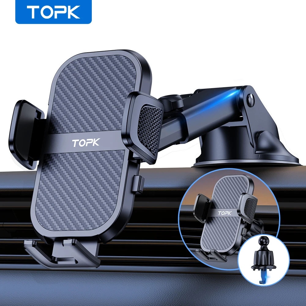 TOPK Car Phone Holder Mount 2-IN-1 Handsfree Stand Phone Holder for Dashboard & Air Vent Compatible with iPhone Samsung Android