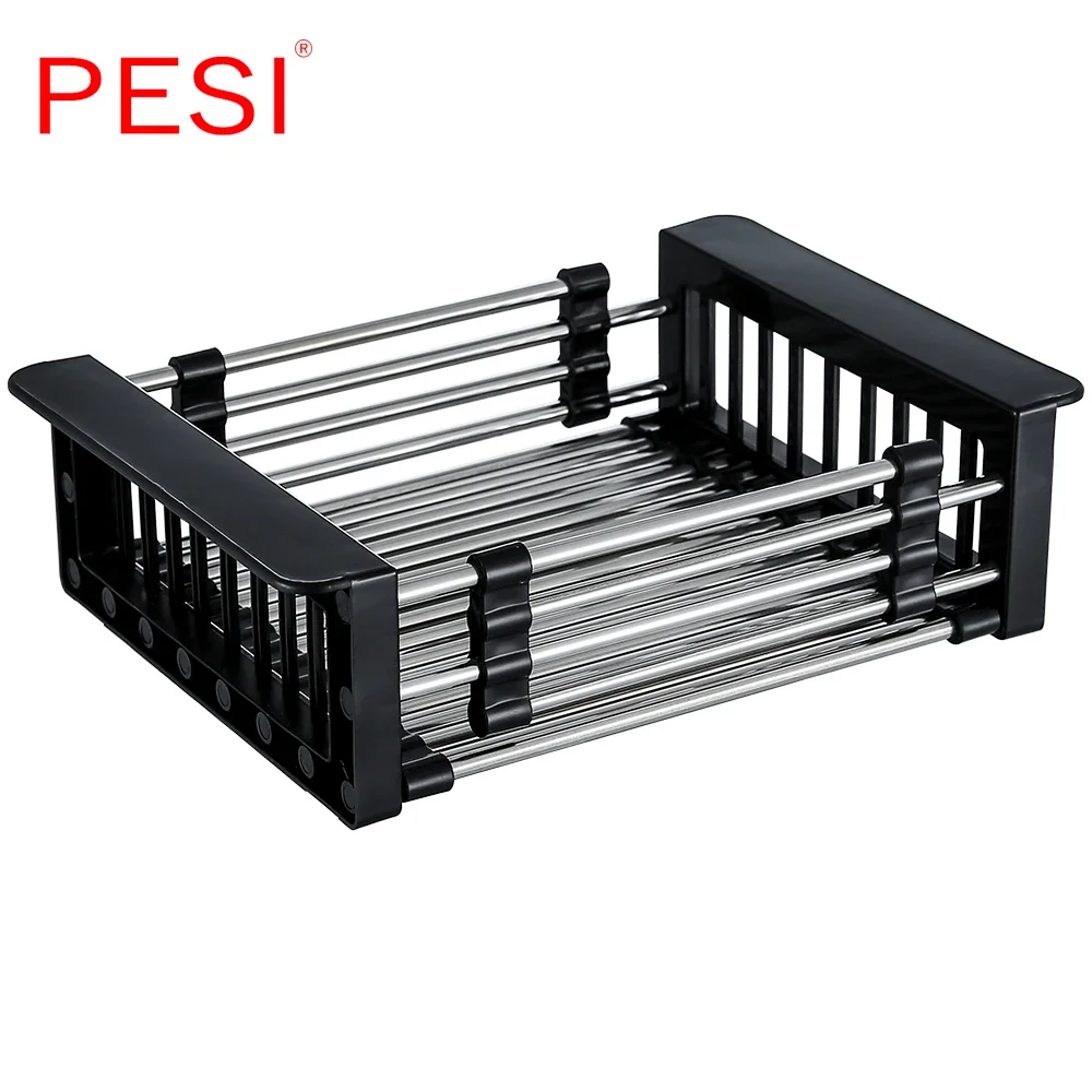 Kitchen Sink Drain Rack Silica Gel Drainage Kitchen Sink Drain RackStainless Steel Tube Holder Foldable Flume Fittings.