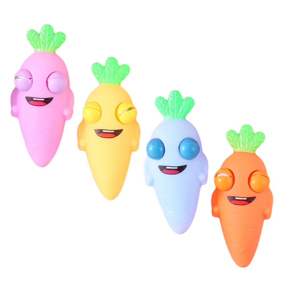 4個入り ニンジン型 スクイーズおもちゃ ストレス解消 フィジェットおもちゃ 手の圧力緩和 漫画風 パーティーギフトセット スクイーズ玩具 感覚玩具