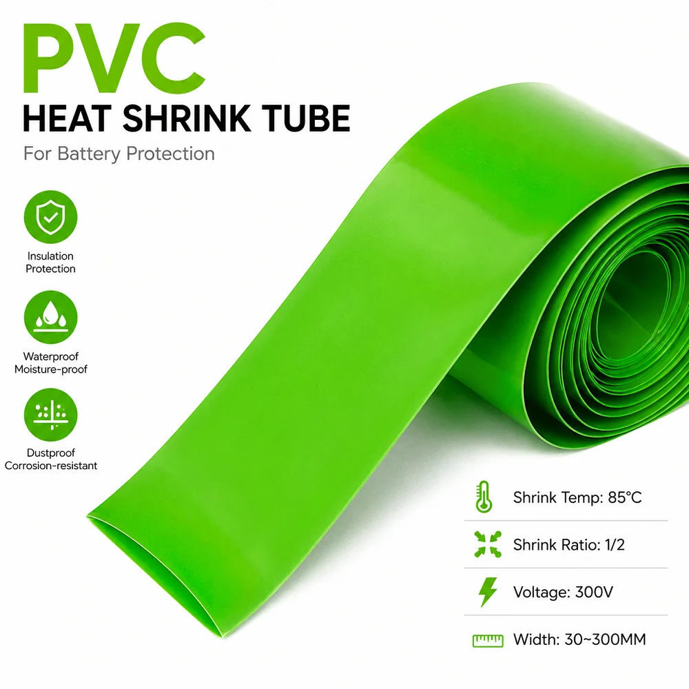 2M/5M/10M High Quality Green PVC Heat Shrink Tubing for 18650 Battery 30-300mm width  Insulated Protective Cover Film