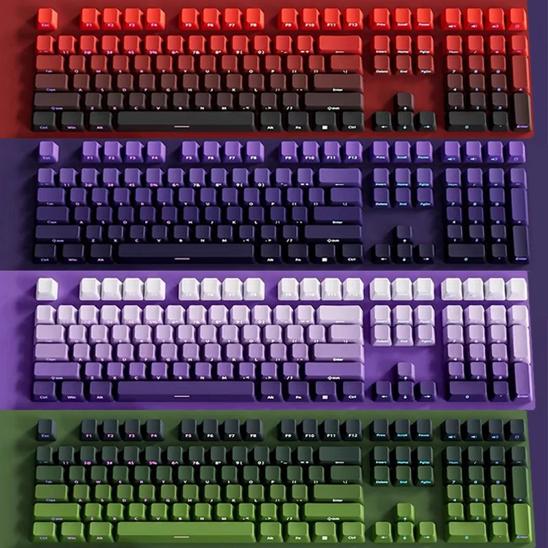 Transparente PBT-Tastenkappen mit seitlich gravierter Opacity-Gradient-Farbsublimation für mechanische Tastatur, sechs Farben, personalisierte Passform
