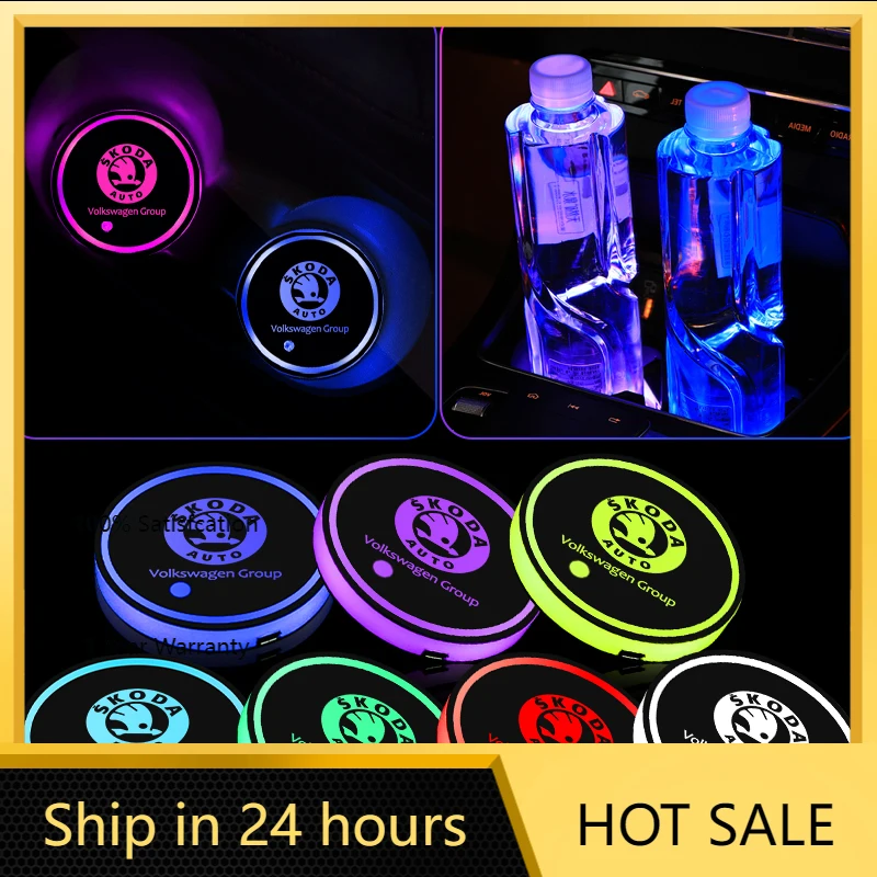 

Car Sticker 2026 Hot 1/2PCS Glowing Car Coaster Luminous Car Water Cup Holder Non-Slip Mat Pad For Skoda Kodiaq Rapid Fabia Octa