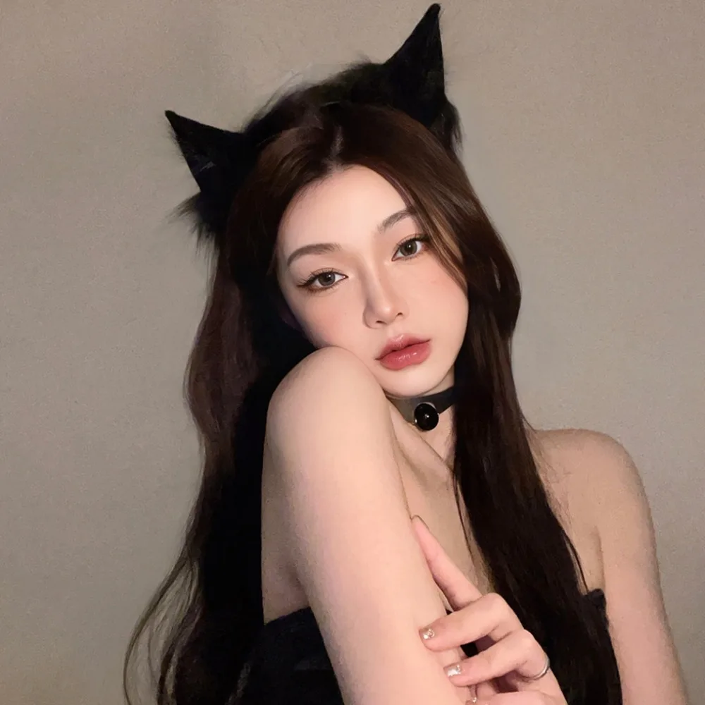 

Новая повязка для волос с кошачьими ушками, потому что уши животных, черный головной убор, кружевная ткань, аксессуары для волос в стиле Лолиты, Comic Con