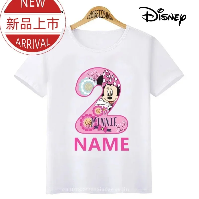 Minnie Mouse Number Bow Graphic T Shirt Kids Clothes 1 2 3 4 5 6 7 8 9 Years Birthday Baby Girls Party T-Shirts Boys Tops