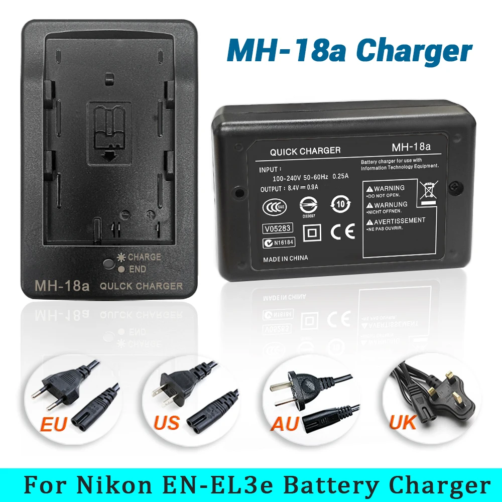 Cargador de Batería MH-18 MH-18a para Nikon EN-EL3 ENEL3e D50 D70 D100 D80 D200 D90 D300 D100SLR D700 D70S MH-18A ENEL3E