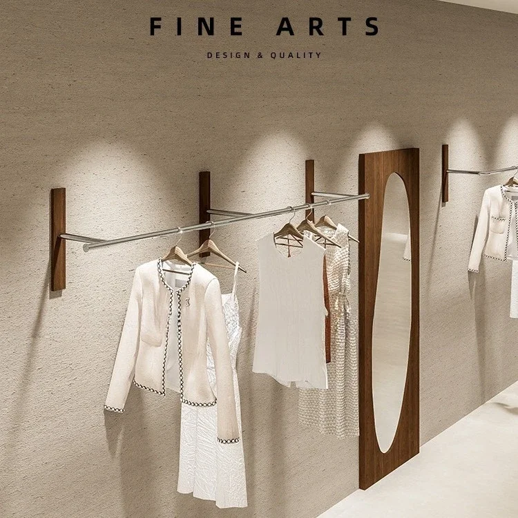 Clothing store display rack on the wall Stainless steel metal wall-mounted hanger wall