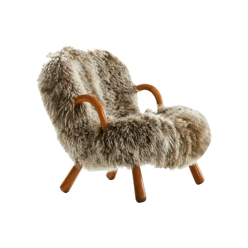 

American light luxury solid wood long hair single casual sofa chair