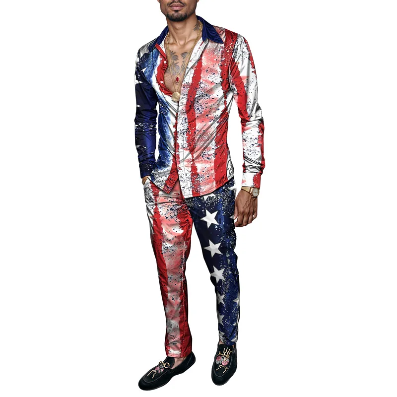

2025 Spring/Summer Men's Shirt Set Brand Printed Fashionable Simple 2 Piece Set for Men's Luxury Lightweight Long Sleeve Set