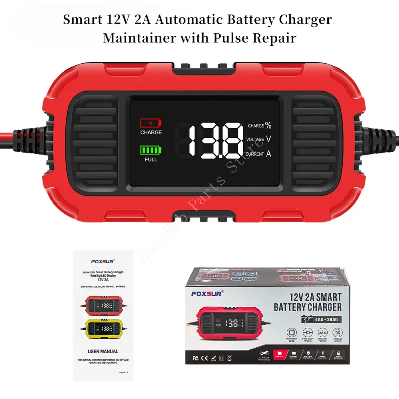 

Умное автоматическое зарядное устройство 12 В 2 А с импульсным ремонтом для свинцово-кислотного AGM GEL автомобиля, мотоцикла
