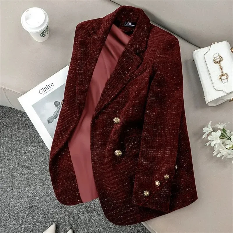 

Черный вельветовый пиджак для женщин, осенне-зимний, утепленный хлопком, элегантный повседневный пиджак для светских мероприятий