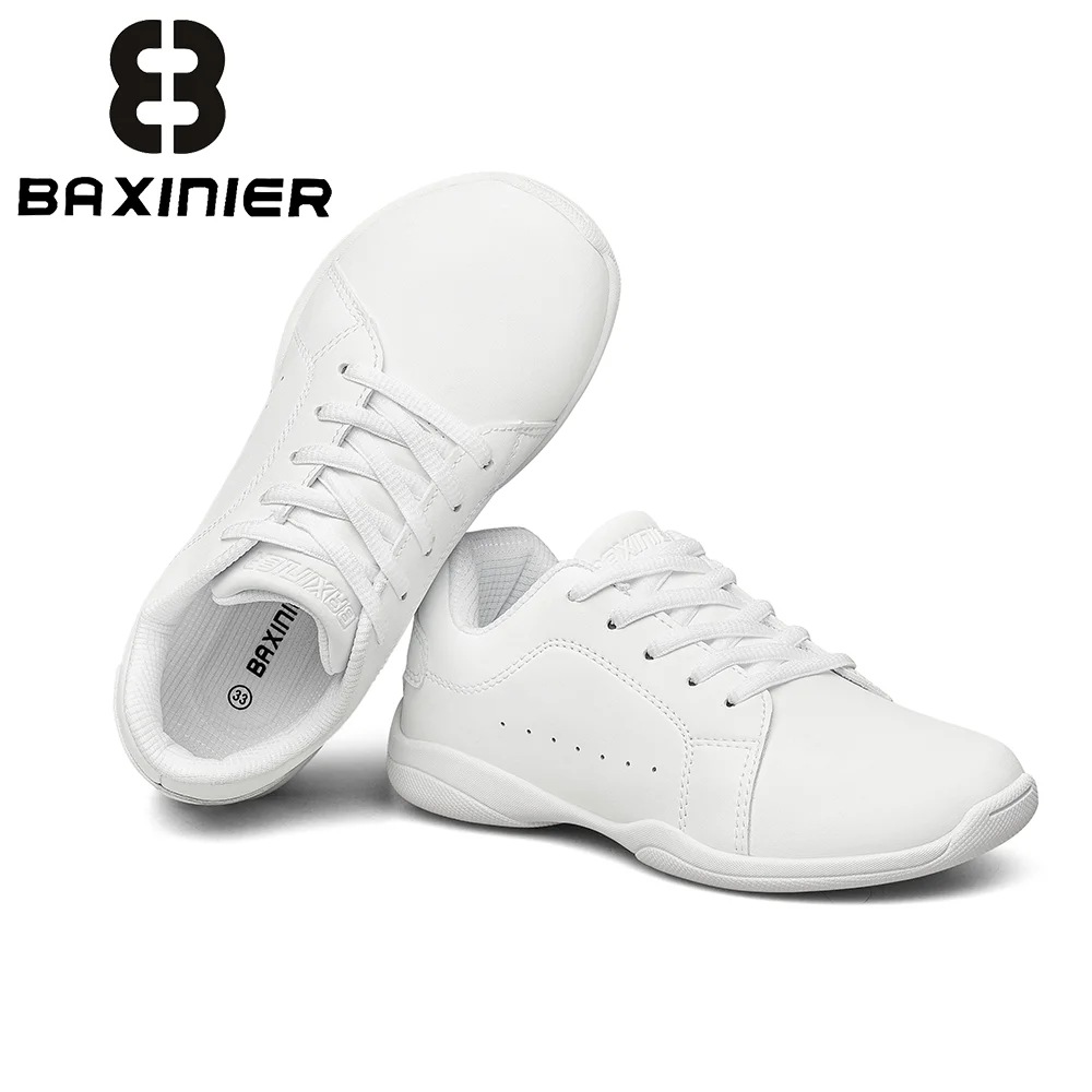 

BAXINIER White Cheer Shoes for Girls Wide Toe Box Lightweight Youth Cheer Competition Athletic Gymnastics Training Dance Sneaker