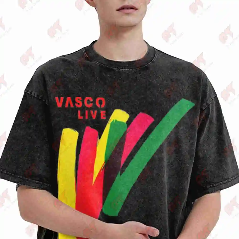 Vasco Rossi Va Bien Live Vintage Washed Tee Pure Cotton T-Shirt