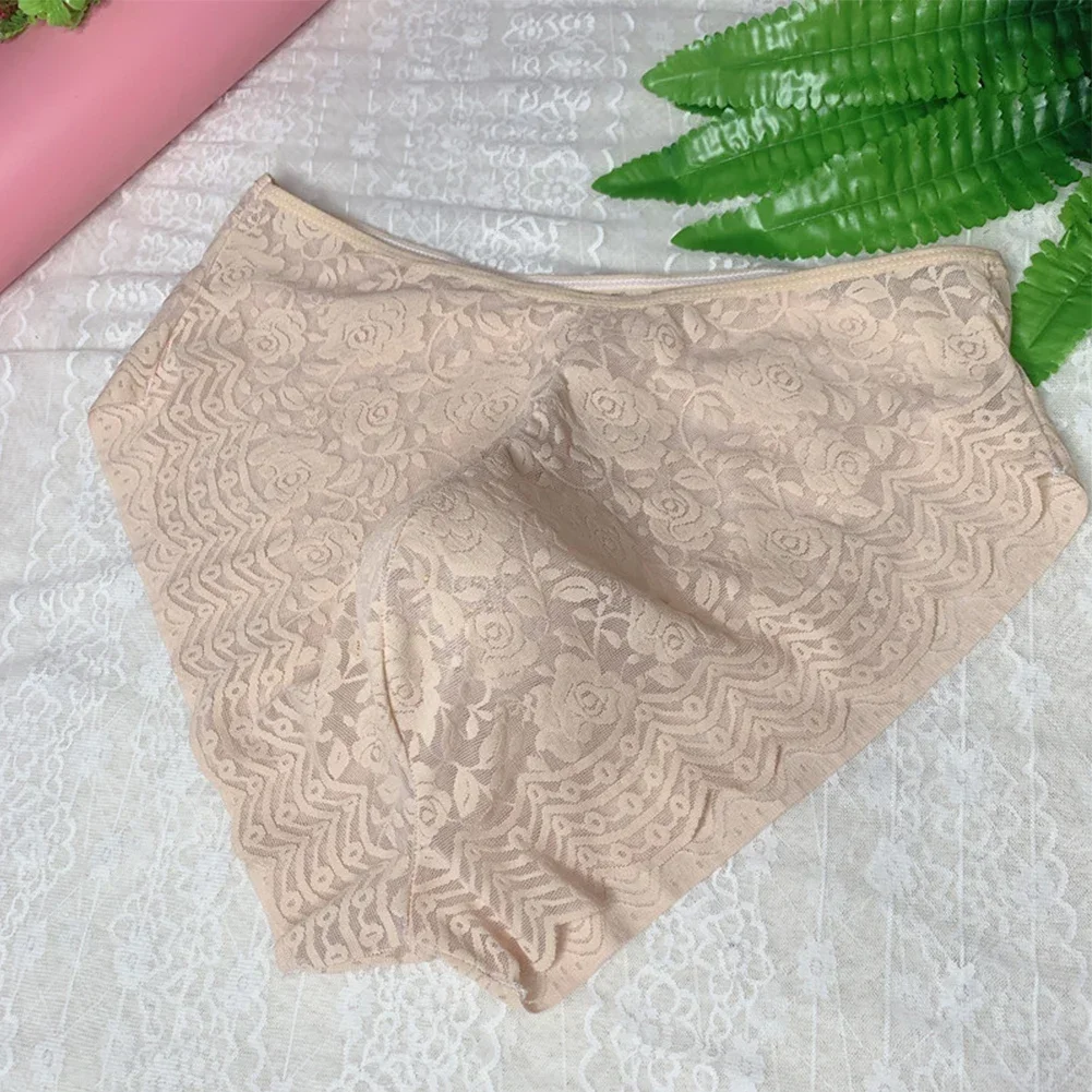 

Sexy Mens Sheer Lace Perspective Briefs Sissy Underwear Pouch Panties Seductive Underpants Breathable Sweat Erotic Lingerie