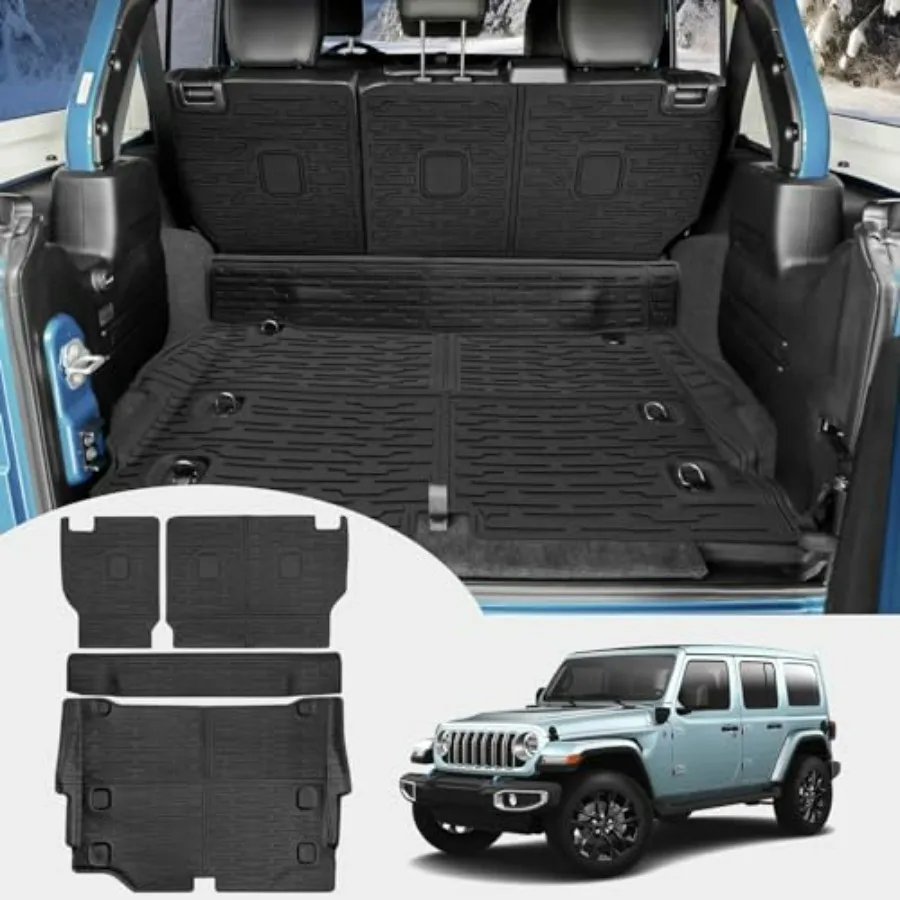 

Коврики в багажник для Jeep Wrangler JL 4XE 2021-2025 с вкладышем на спинку сиденья, всепогодные защитные коврики из TPE для задних сидений, цвет белый