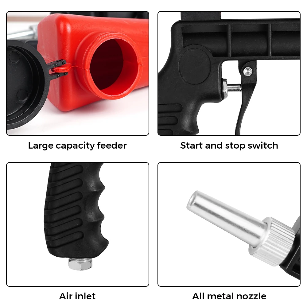 Adjustable Sandblasting Gun 90 Psi Portable Sand Blaster Paint Spray Machine Gravity Pneumatic Small Handheld Blasting Gun Set