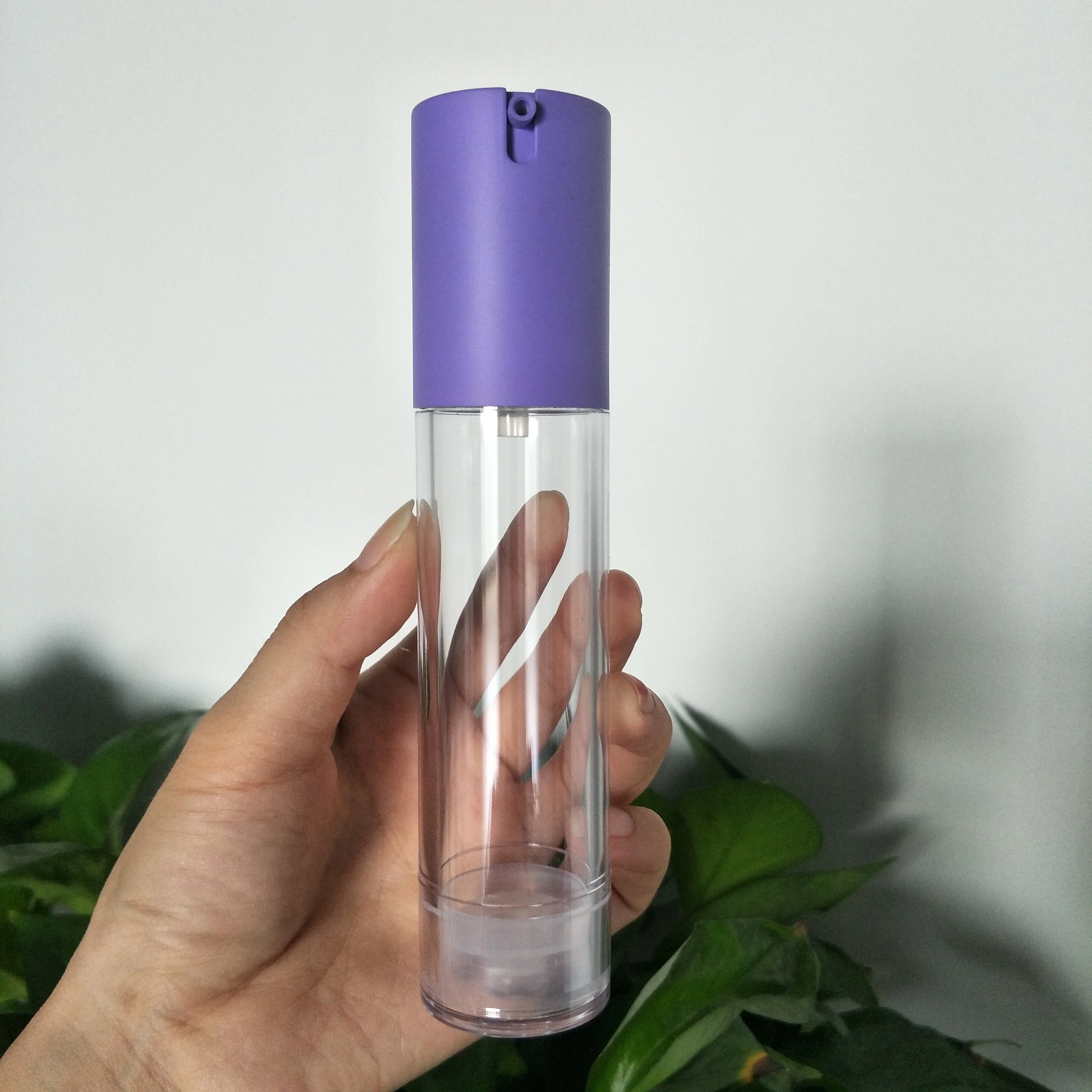 100pcs 15/30/50ml Empty Lotion Airless Bottle Clear U Shape Purple Lid Cosmetic Eye Cream Essence Emulsion Vacuum Bottles