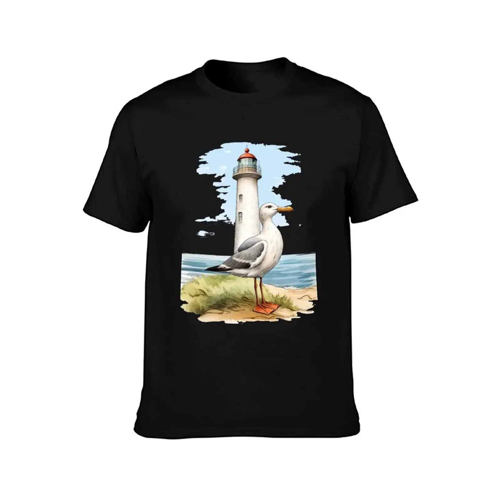 Lighthouse with a gull northsea T-Shirt anime shirt graphic t shirts plain Anime t-shirt t shirts men